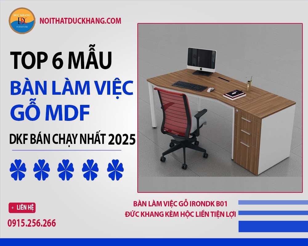 Bàn làm việc gỗ IRONDK B01 Đức Khang kèm hộc liền tiện lợi