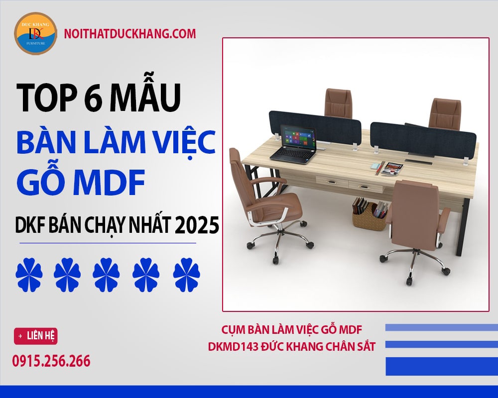 Cụm bàn làm việc gỗ MDF DKMD143 Đức Khang chân sắt hộp