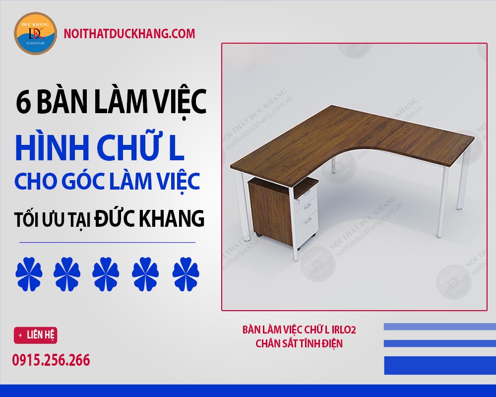 Bàn làm việc chữ L IRLO2 chân sắt tĩnh điện