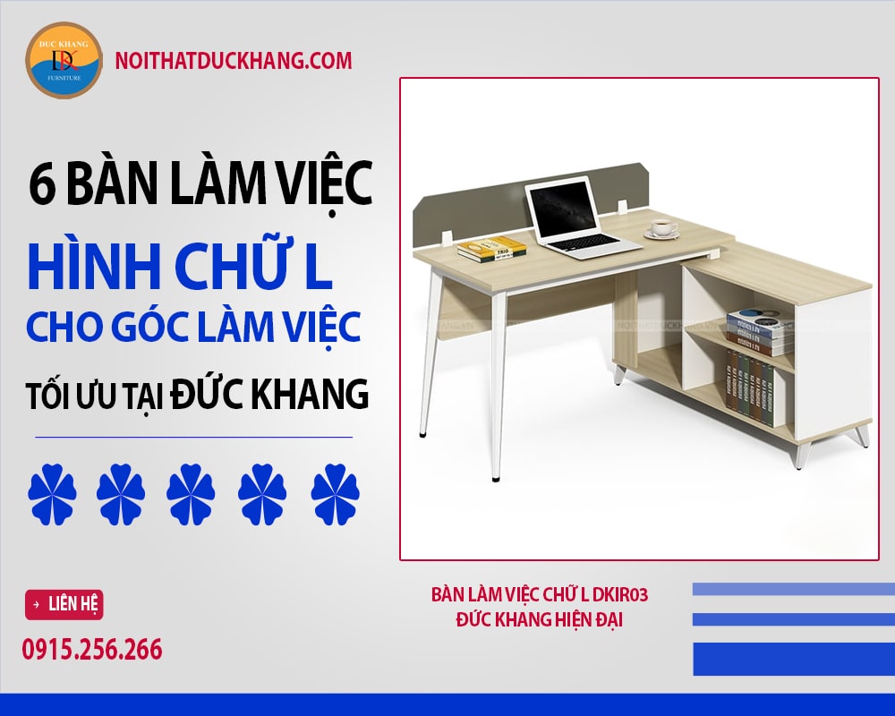 Bàn làm việc chữ L DKIR03 Đức Khang hiện đại