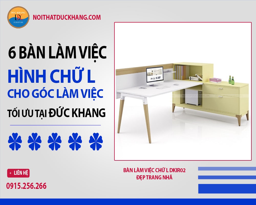 Bàn làm việc chữ L DKIR02 đẹp trang nhã