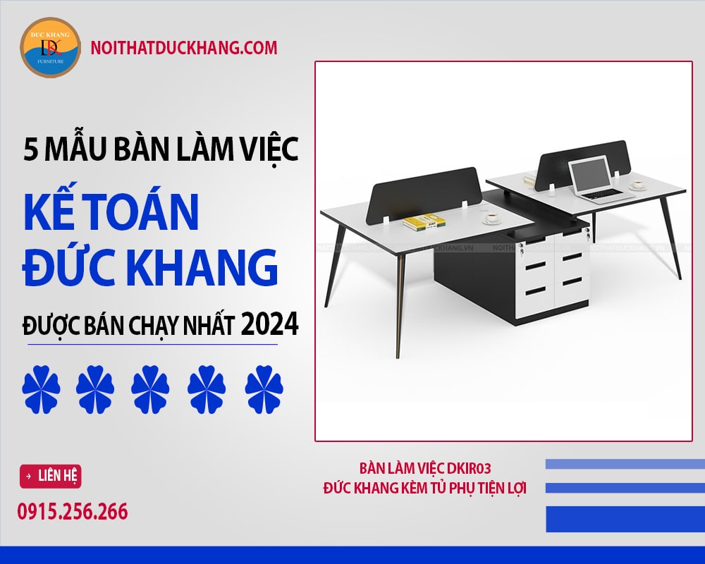 Bàn làm việc DKIR03 Đức Khang kèm tủ phụ tiện lợi