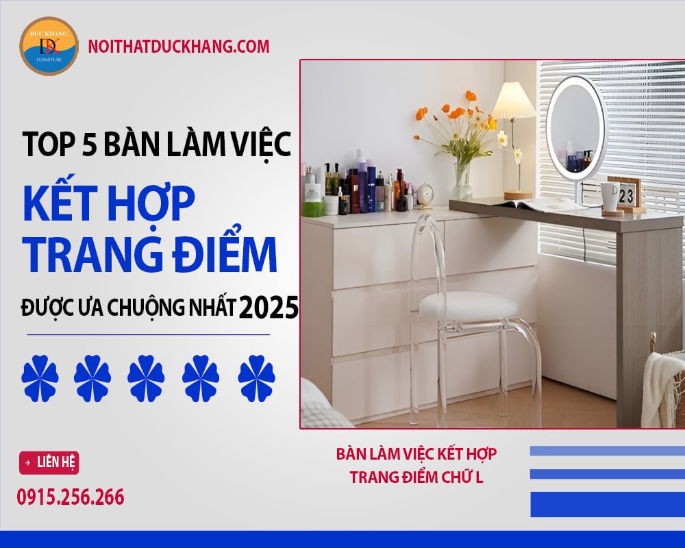 Bàn làm việc kết hợp trang điểm chữ L