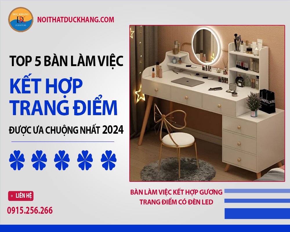 Bàn làm việc kết hợp gương trang điểm có đèn led