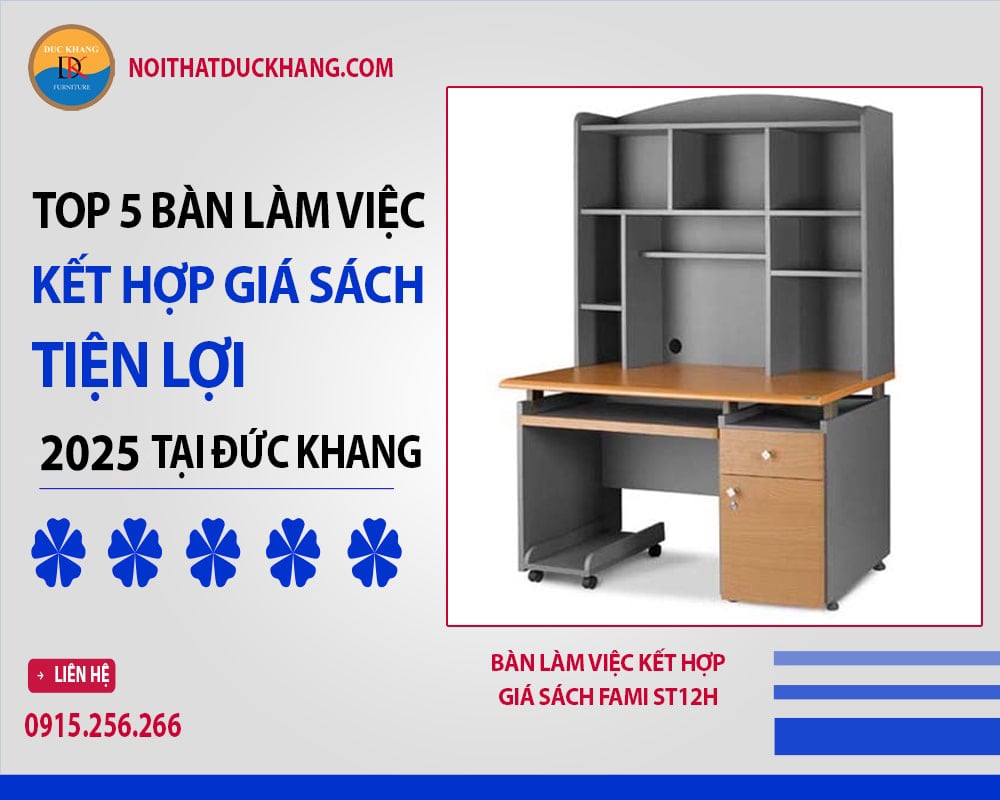 Bàn làm việc kết hợp giá sách Fami ST12H Bàn làm việc kết hợp giá sách Fami ST12H