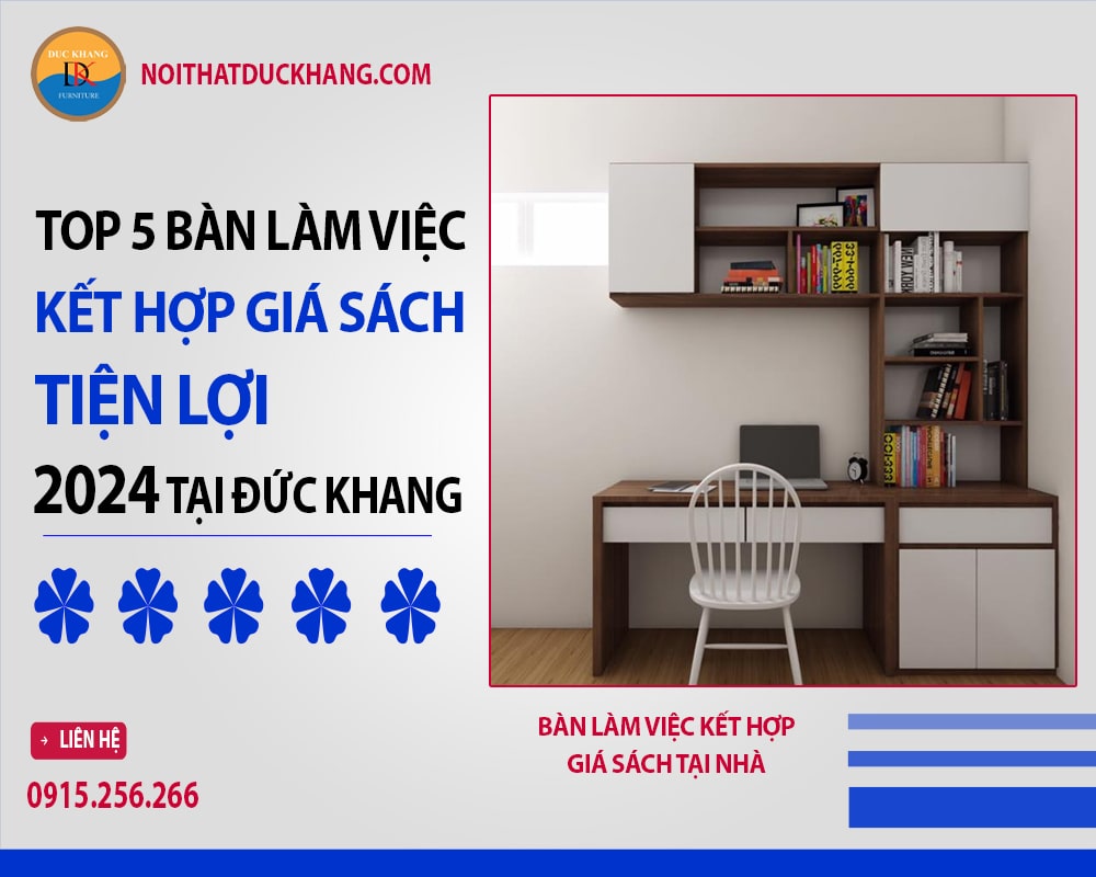 Bàn làm việc kết hợp với giá sách tại nhà