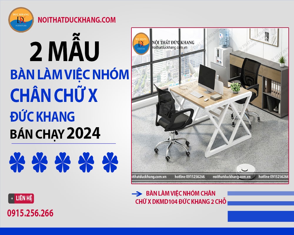 Bàn làm việc nhóm chân chữ X DKMD104 Đức Khang 2 chỗ