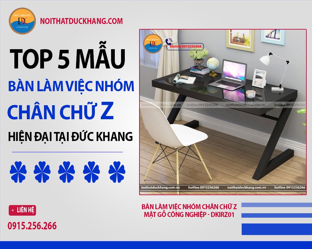Bàn làm việc nhóm chân chữ Z mặt gỗ công nghiệp - DKIRZ01