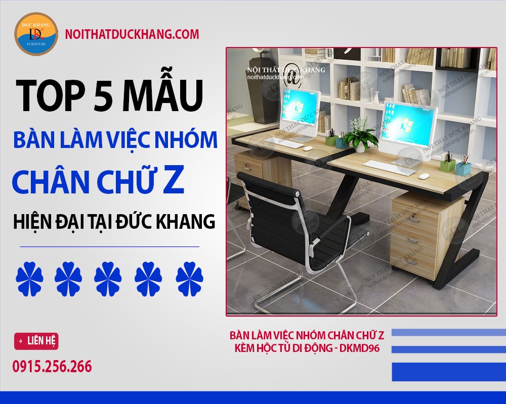 Bàn làm việc nhóm chân chữ Z kèm hộc tủ di động - DKMD96