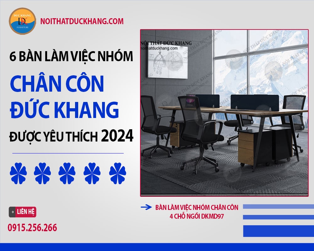 Bàn làm việc nhóm chân côn 4 chỗ ngồi DKMD97