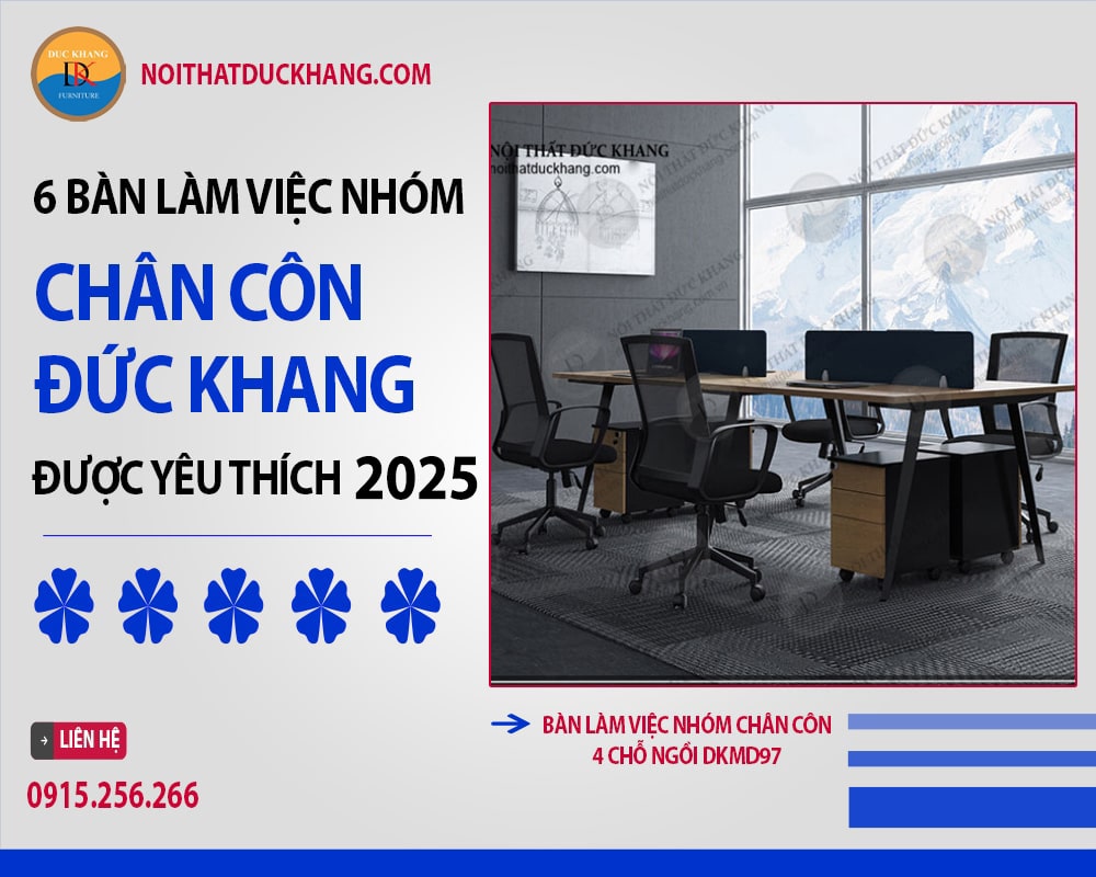 Bàn làm việc nhóm chân côn 4 chỗ ngồi DKMD97