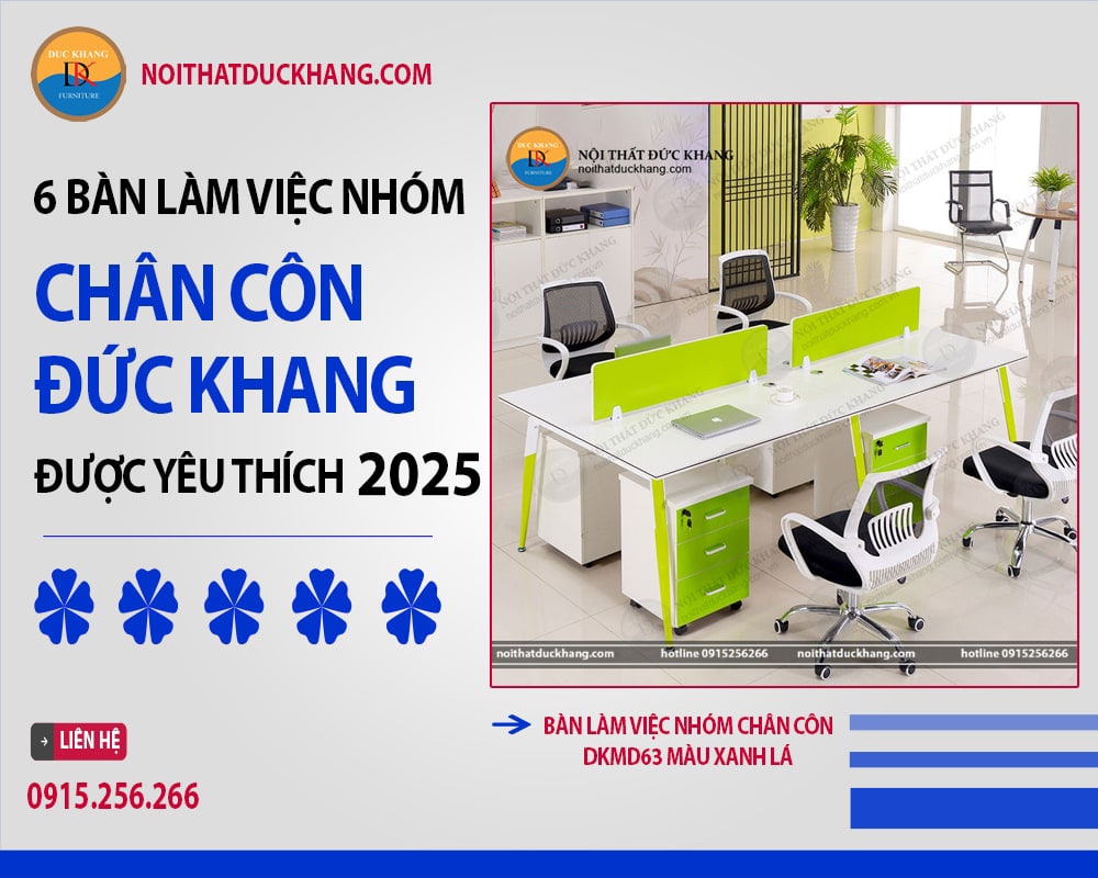 Bàn làm việc nhóm chân côn DKMD63 màu xanh lá