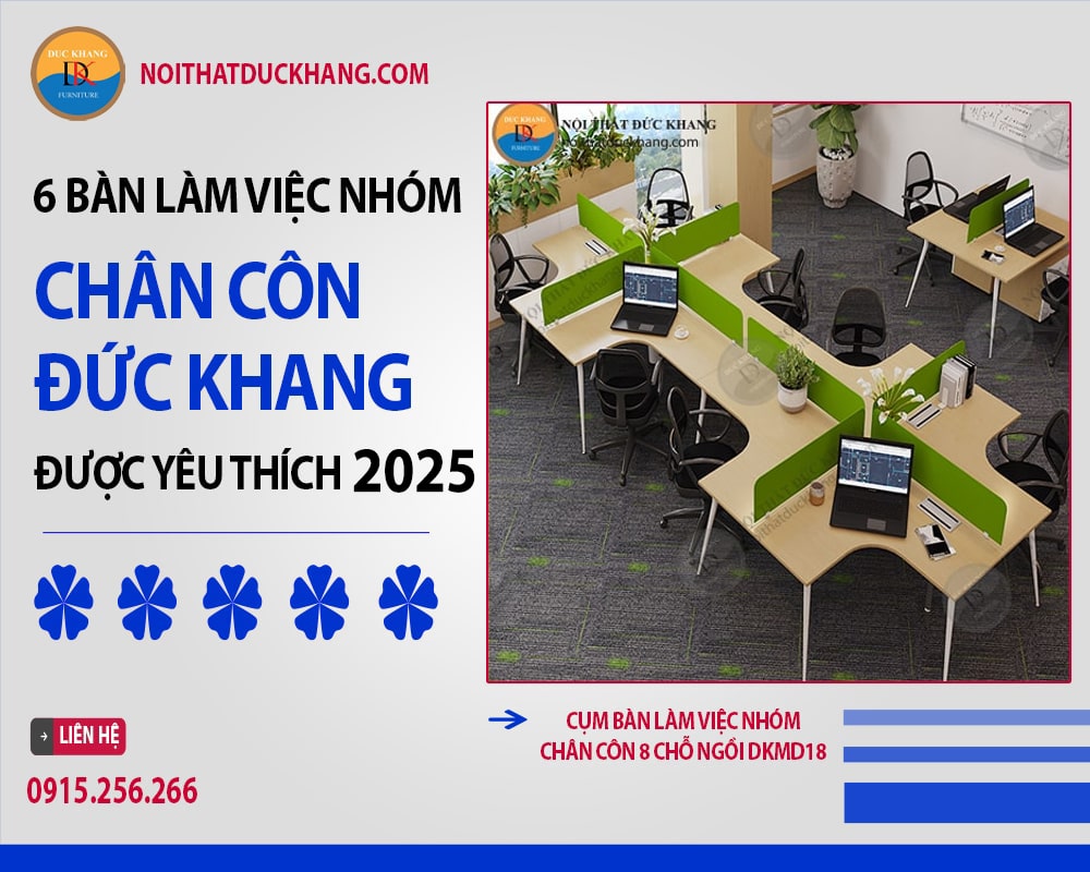 Cụm bàn làm việc nhóm chân côn 8 chỗ ngồi DKMD18