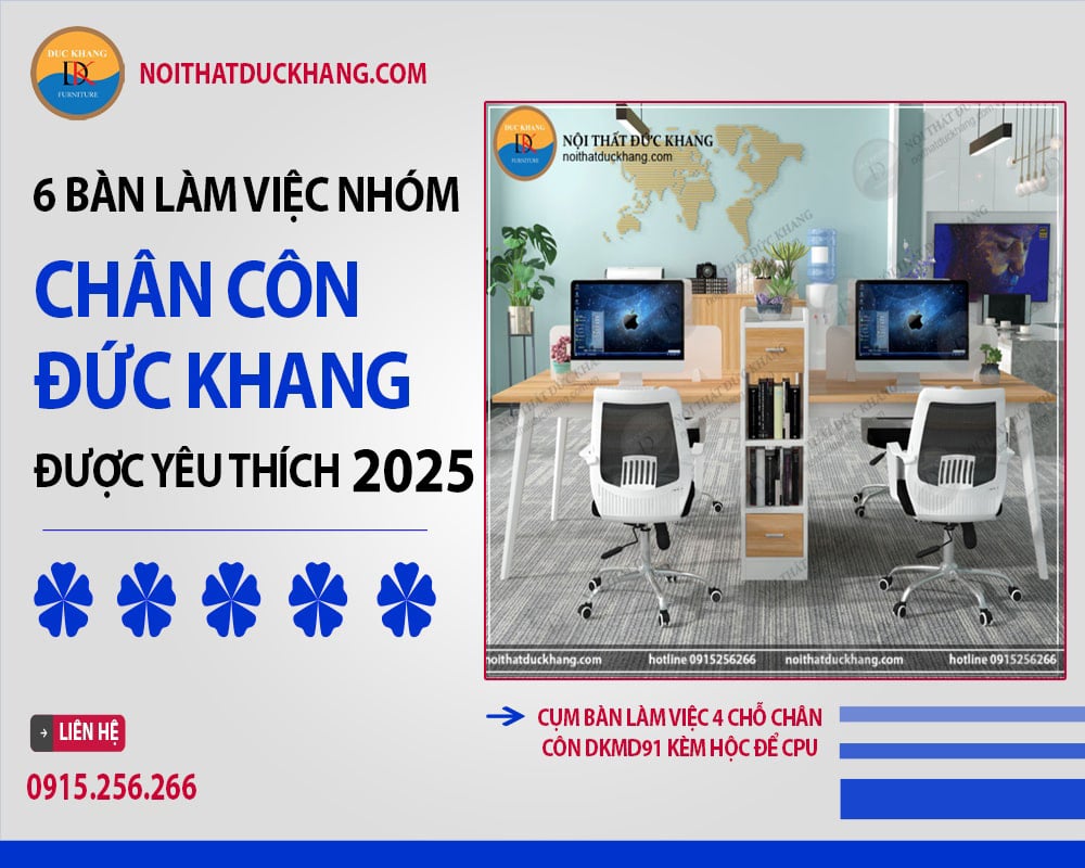 Cụm bàn làm việc 4 chỗ chân côn DKMD91 kèm hộc để CPU