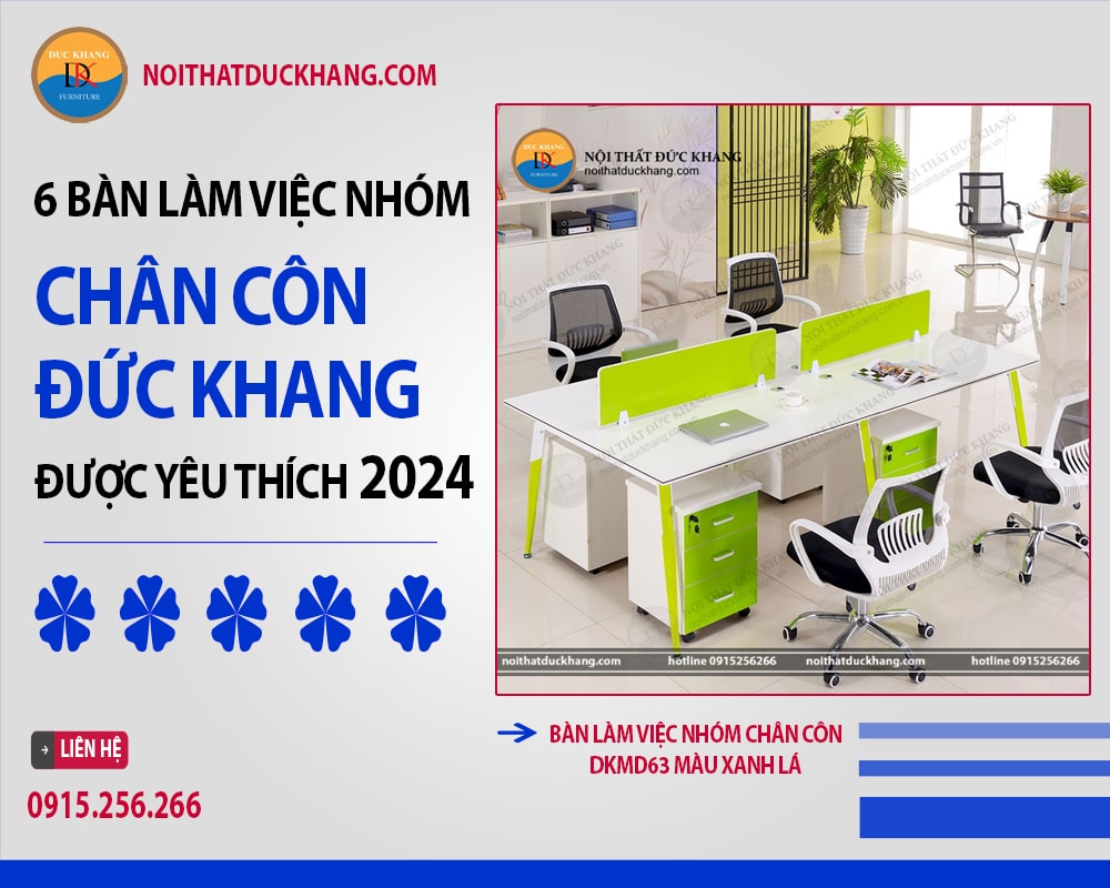 Bàn làm việc nhóm chân côn DKMD63 màu xanh lá