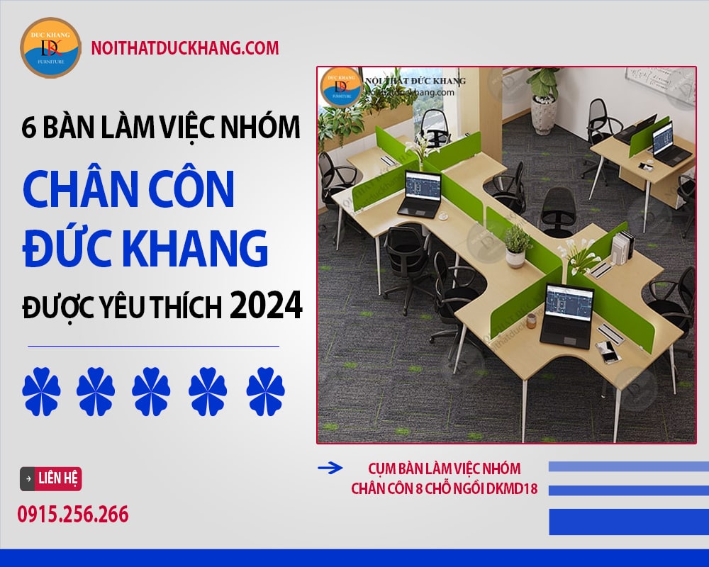 Cụm bàn làm việc nhóm chân côn 8 chỗ ngồi DKMD18