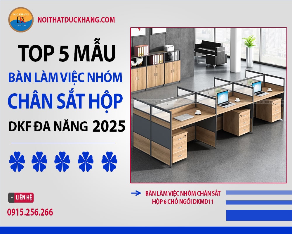 Bàn làm việc nhóm chân sắt hộp 6 chỗ ngồi DKMD111