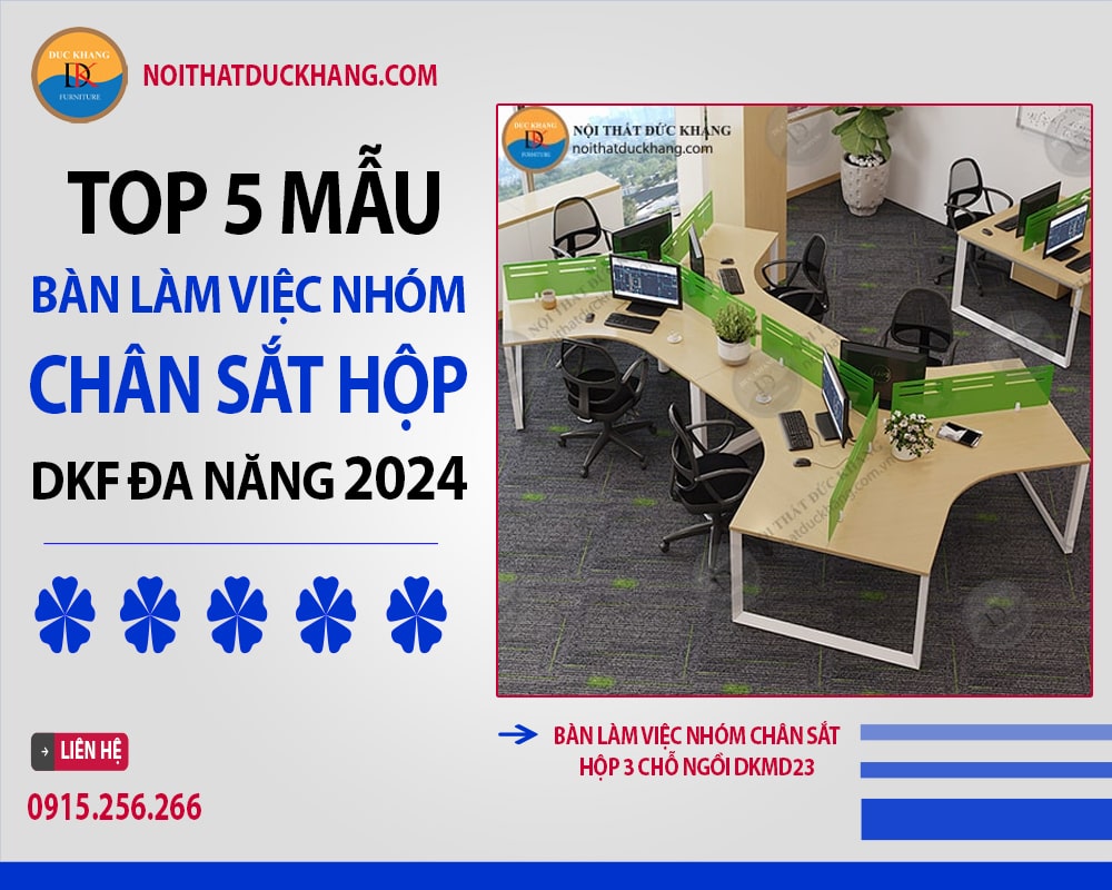 Bàn làm việc nhóm chân sắt hộp 3 chỗ ngồi DKMD23