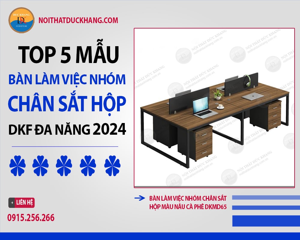 Bàn làm việc nhóm chân sắt hộp màu nâu cà phê DKMD65