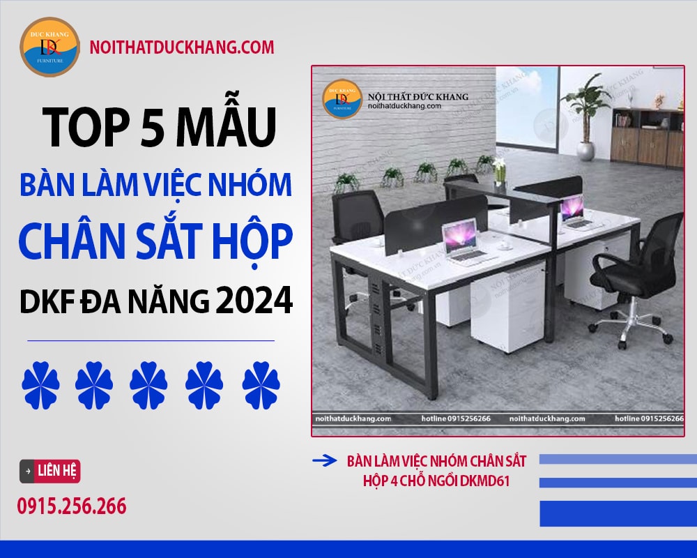 Bàn làm việc nhóm chân sắt hộp 4 chỗ ngồi DKMD61