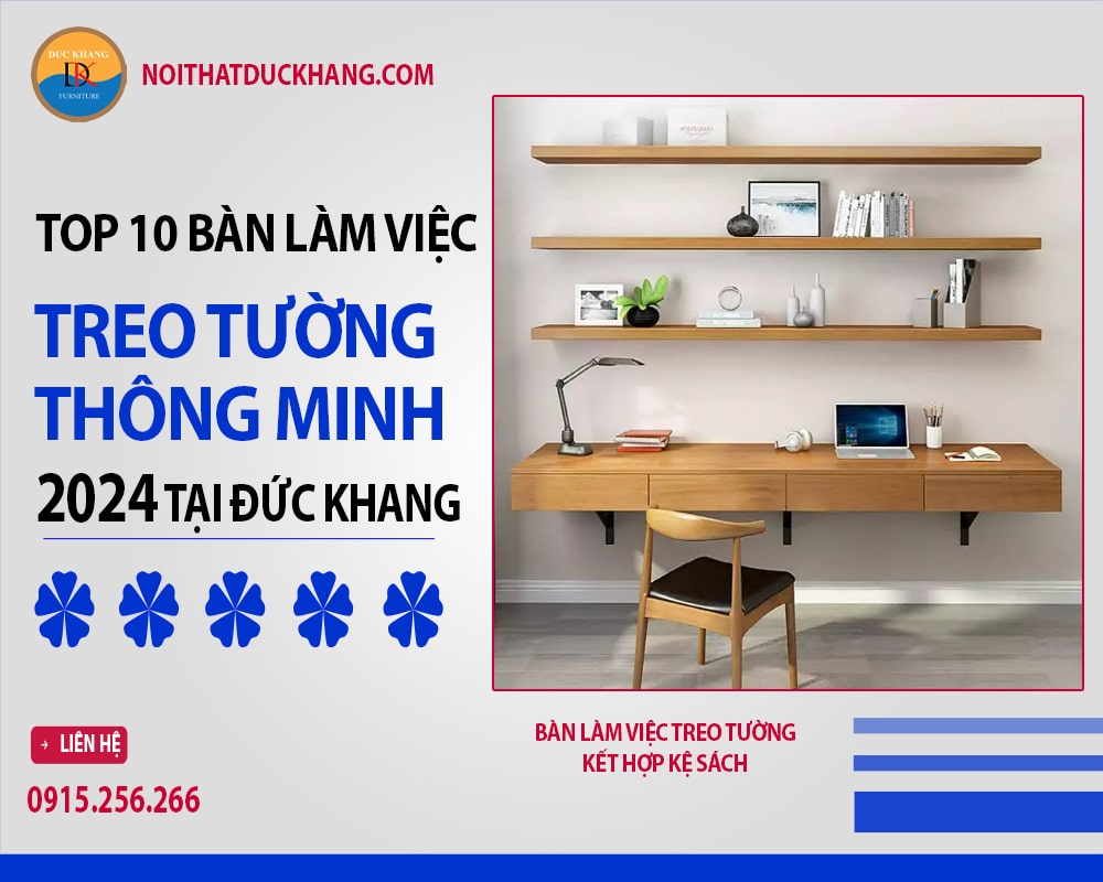 Bàn làm việc treo tường kết hợp kệ sách