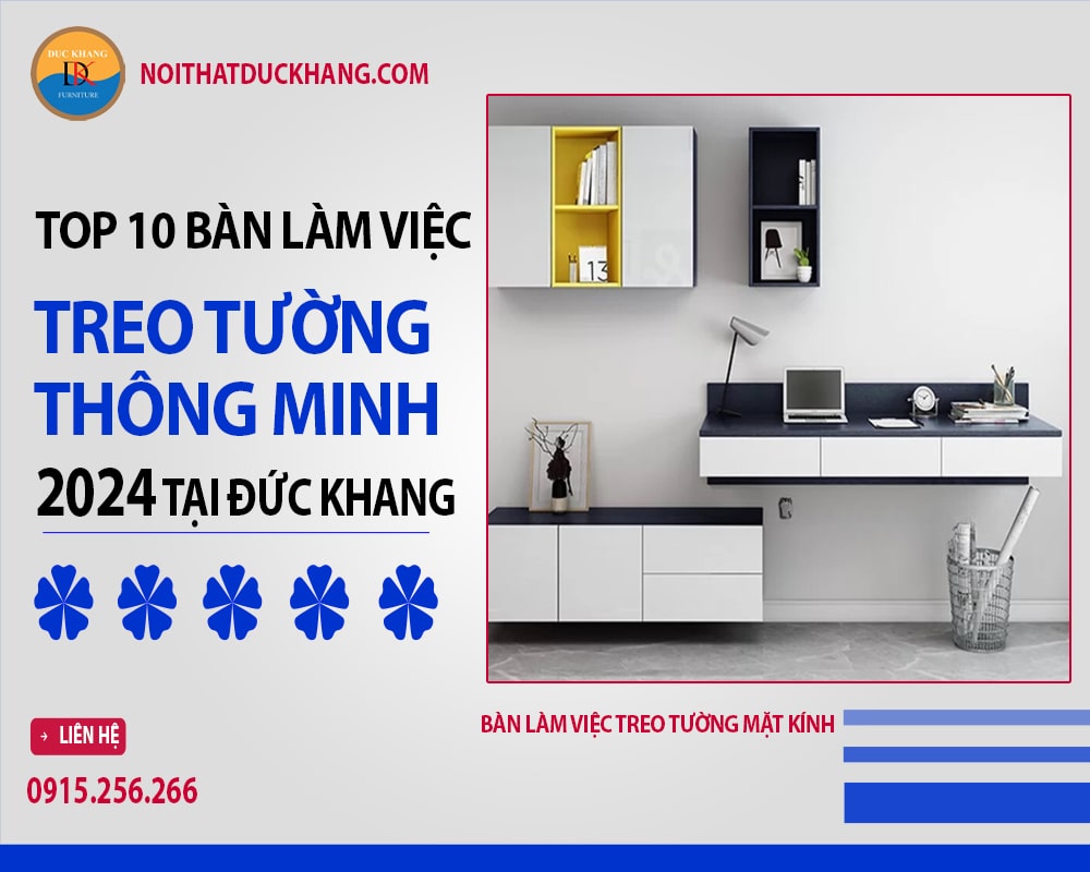 Bàn làm việc treo tường mặt kính