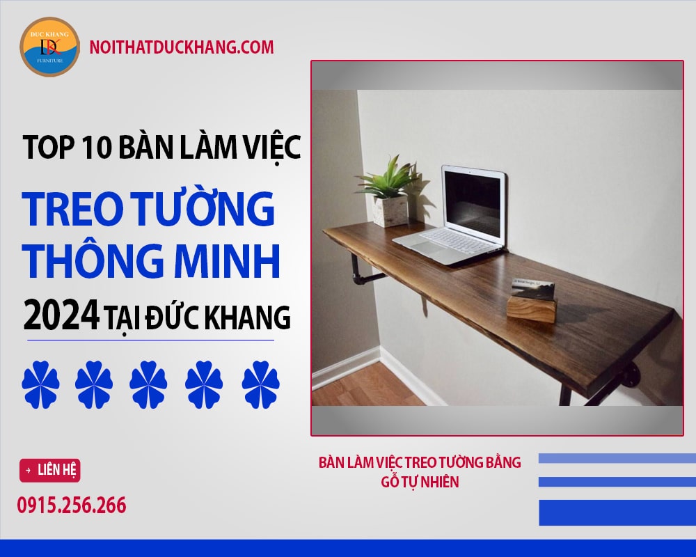 Bàn làm việc treo tường bằng gỗ tự nhiên