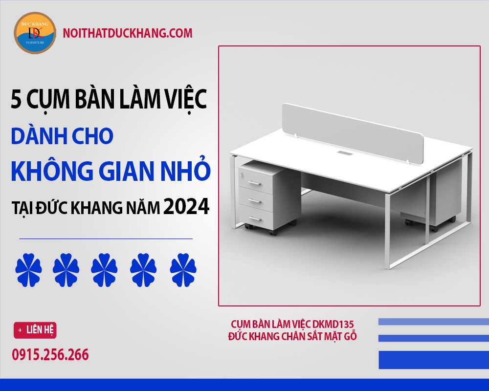 Cụm bàn làm việc DKMD135 Đức Khang chân sắt mặt gỗ