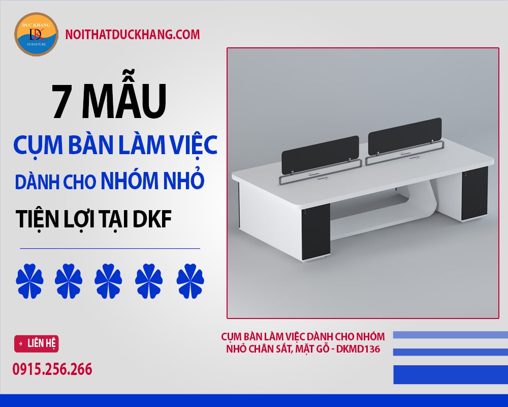 Cụm bàn làm việc dành cho nhóm nhỏ chân sắt, mặt gỗ - DKMD136