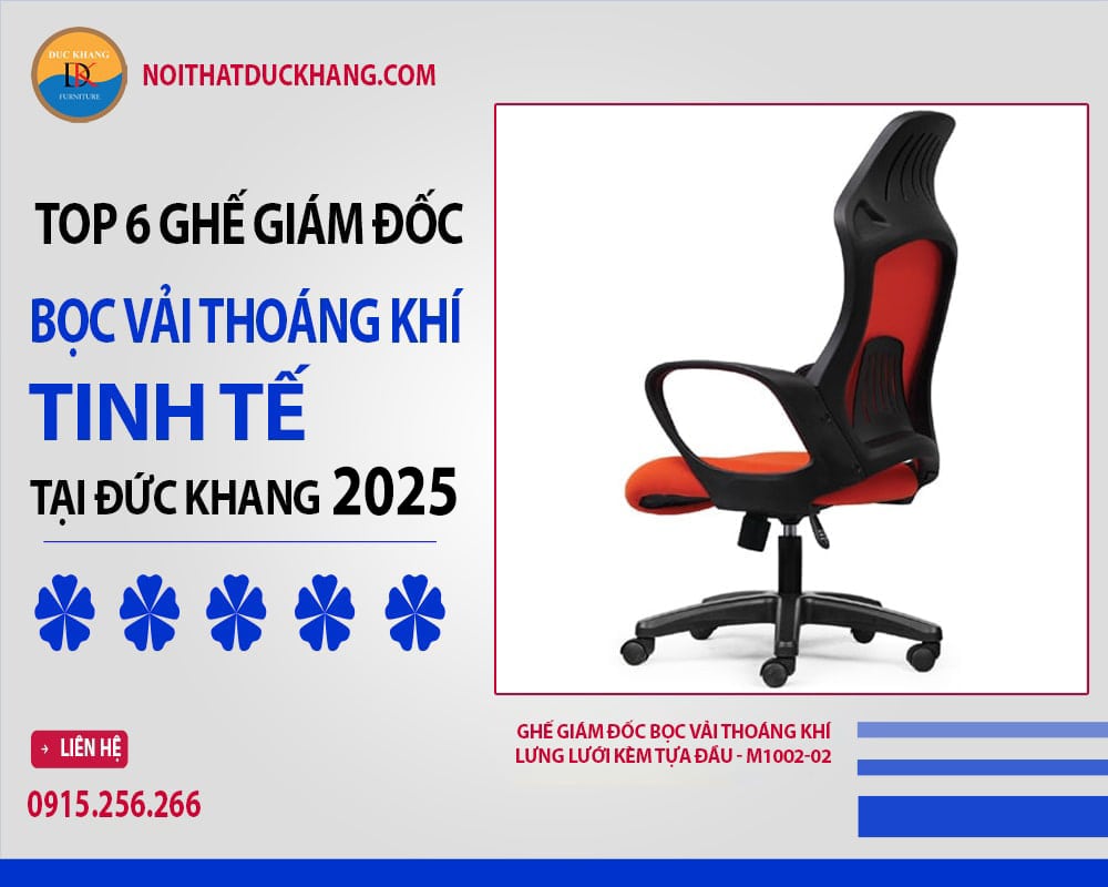 Ghế giám đốc bọc vải thoáng khí lưng lưới kèm tựa đầu - M1002-02 Ghế giám đốc bọc vải thoáng khí lưng lưới kèm tựa đầu - M1002-02