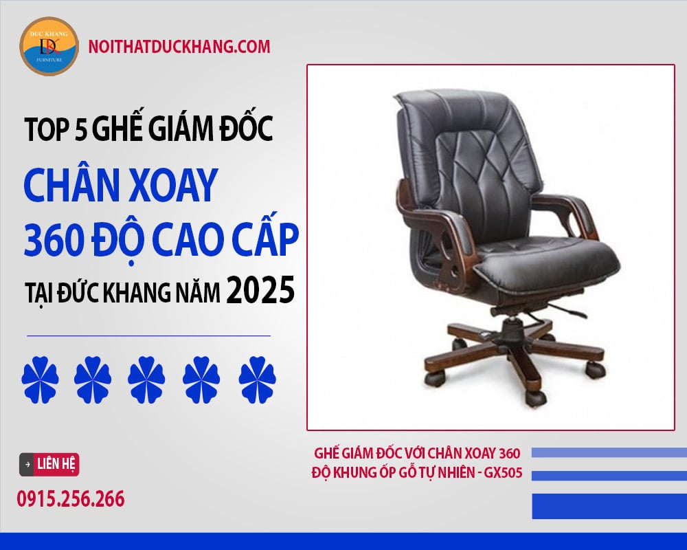 Ghế giám đốc với chân xoay 360 độ khung ốp gỗ tự nhiên - GX505