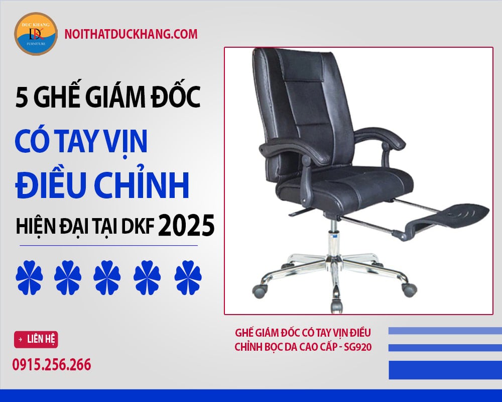 Ghế giám đốc có tay vịn điều chỉnh bọc da cao cấp - SG920
