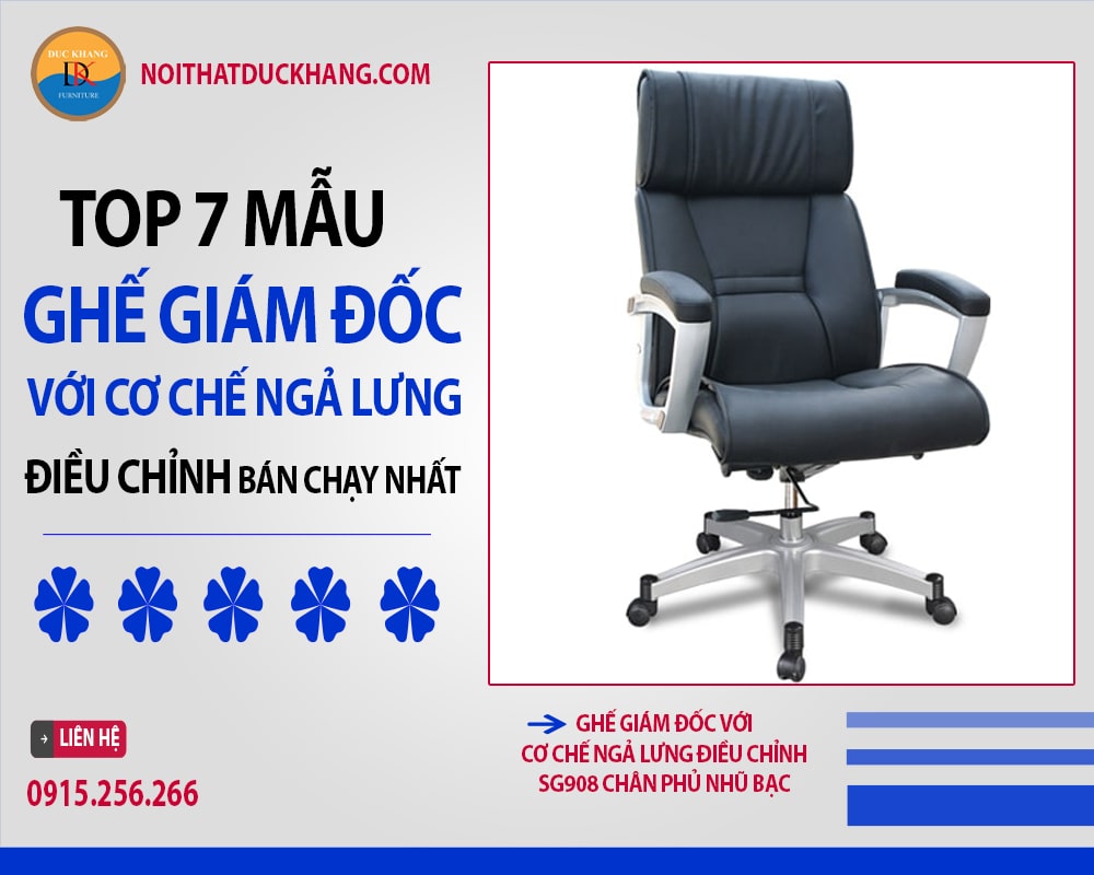 Ghế giám đốc với cơ chế ngả lưng điều chỉnh SG908 chân phủ nhũ bạc