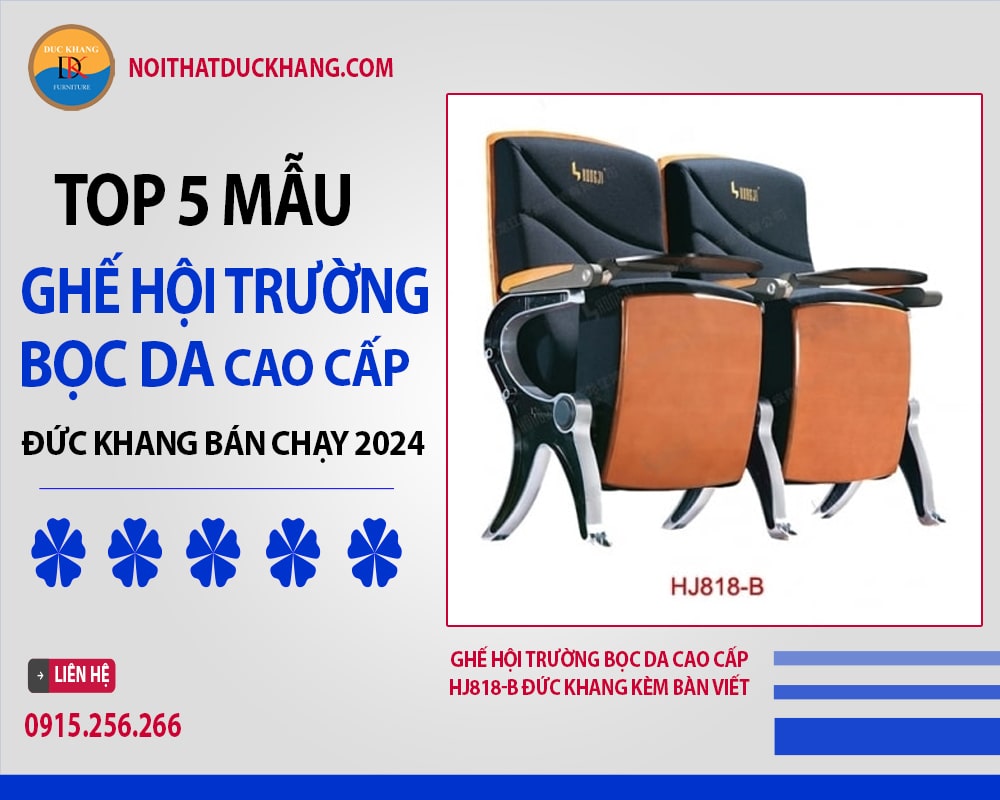 Ghế hội trường bọc da cao cấp HJ818-B Đức Khang kèm bàn viết