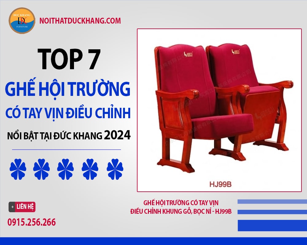 Ghế hội trường có tay vịn điều chỉnh khung gỗ, bọc nỉ - HJ99B