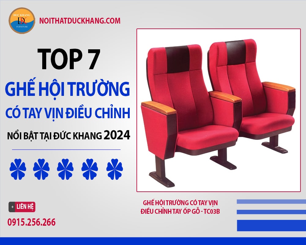 Ghế hội trường có tay vịn điều chỉnh tay ốp gỗ - TC03B