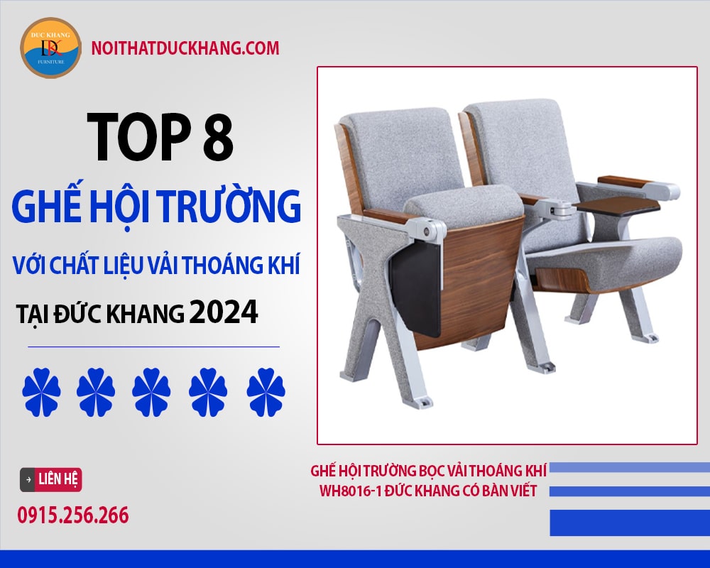 Ghế hội trường bọc vải thoáng khí WH8016-1 Đức Khang có bàn viết