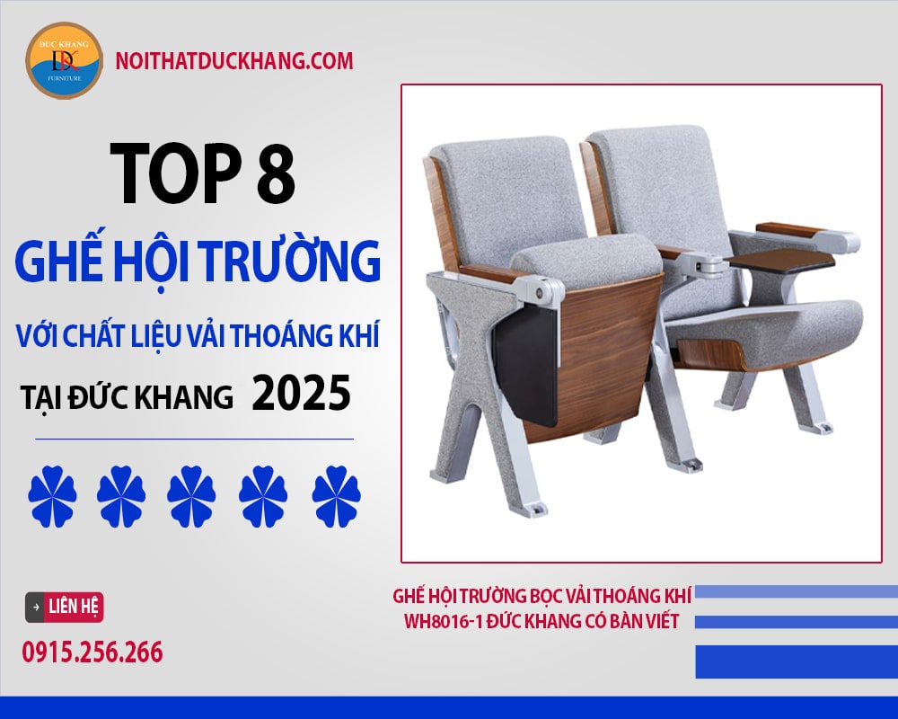 Ghế hội trường bọc vải thoáng khí WH8016-1 Đức Khang có bàn viết