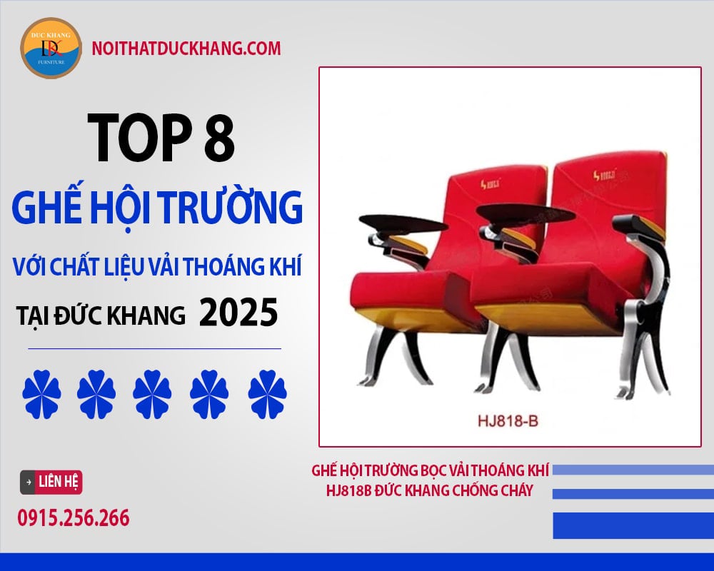 Ghế hội trường bọc vải thoáng khí HJ818B Đức Khang chống cháy