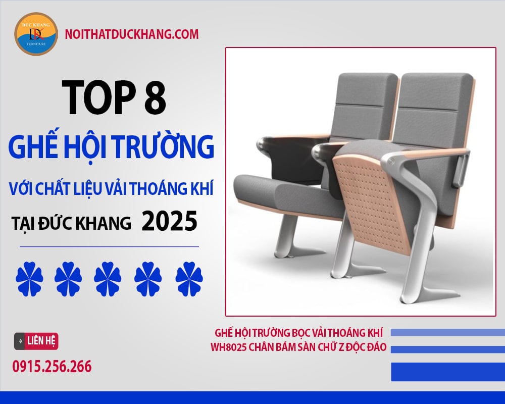 Ghế hội trường bọc vải thoáng khí WH8025 chân bám sàn chữ Z độc đáo