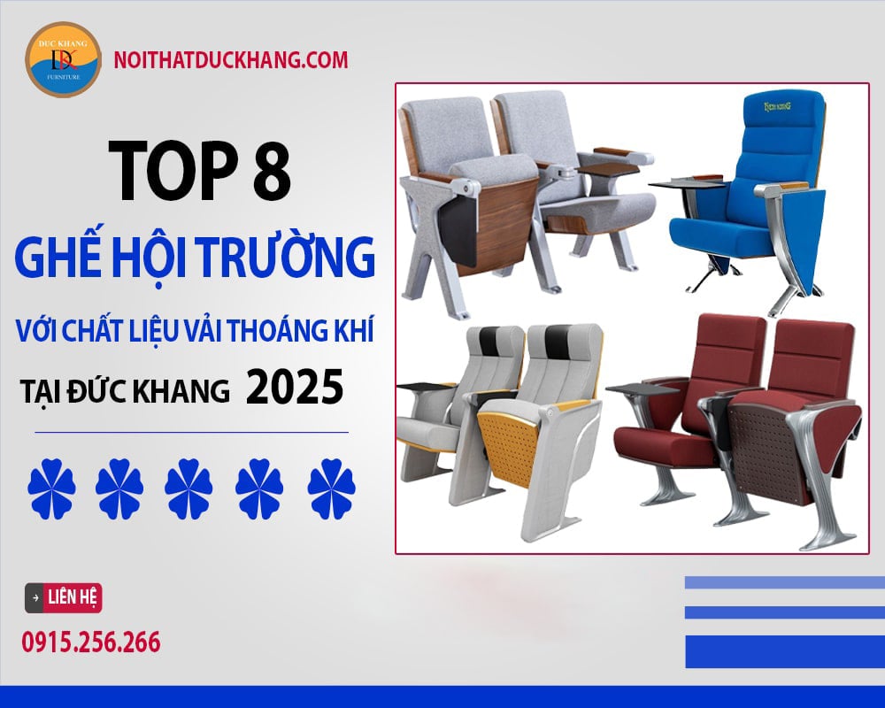 8 ghế hội trường với chất liệu vải thoáng khí Đức Khang 2025