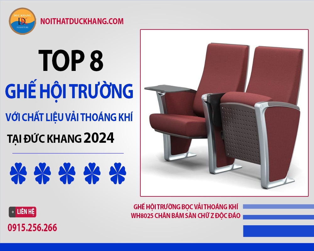 Ghế hội trường bọc vải thoáng khí WH8028 Đức Khang tay ốp gỗ