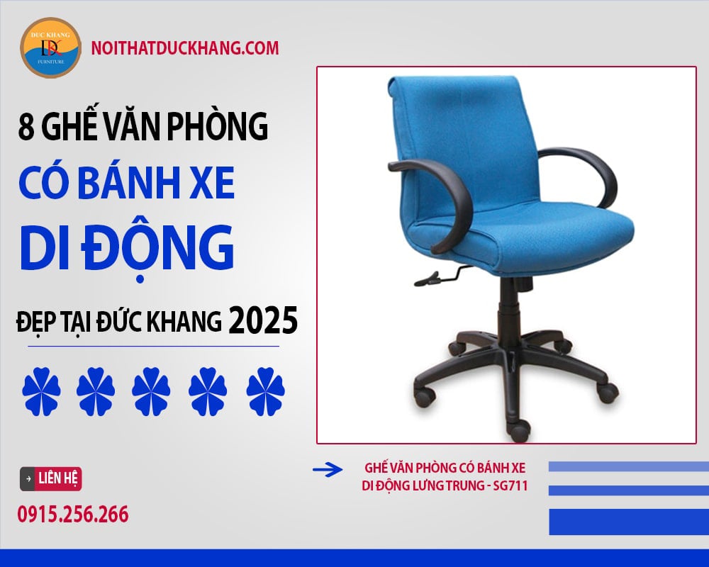 Ghế văn phòng có bánh xe di động lưng trung - SG711 Ghế văn phòng có bánh xe di động lưng trung - SG711
