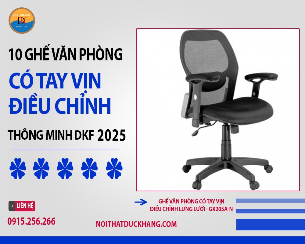 Ghế văn phòng có tay vịn điều chỉnh lưng lưới - GX205A-N