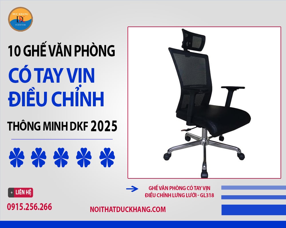 Ghế văn phòng có tay vịn điều chỉnh lưng lưới - GL318