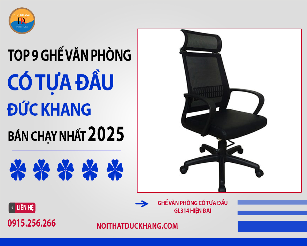 Ghế văn phòng có tựa đầu GL314 hiện đại Ghế văn phòng có tựa đầu GL314 hiện đại