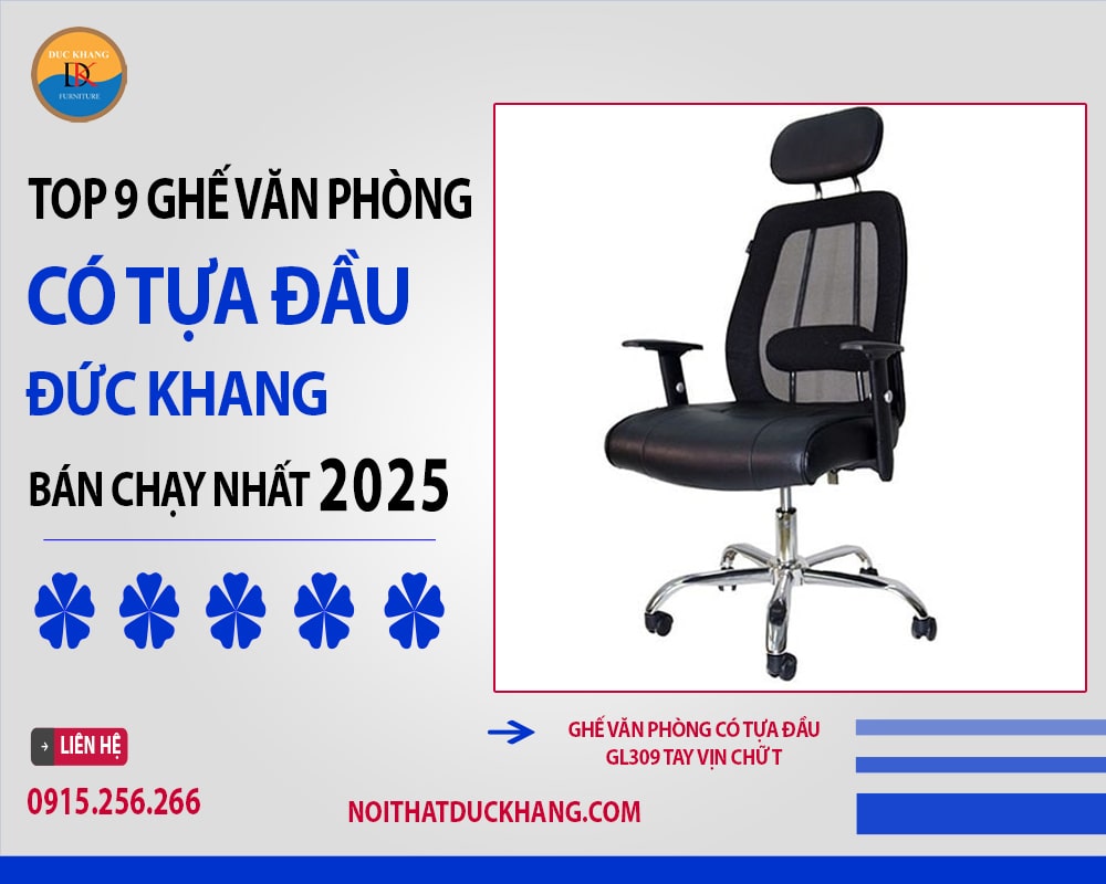 Ghế văn phòng có tựa đầu GL309 tay vịn chữ T Ghế văn phòng có tựa đầu GL309 tay vịn chữ T