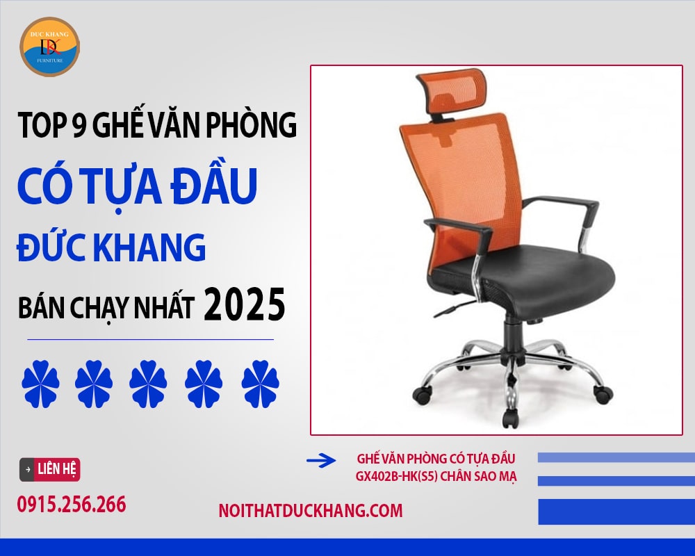 Ghế văn phòng có tựa đầu GX402B-HK(S5) chân sao mạ Ghế văn phòng có tựa đầu GX402B-HK(S5) chân sao mạ