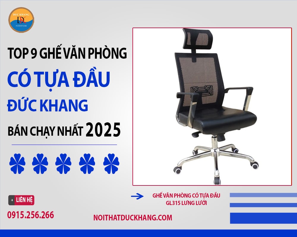 Ghế văn phòng có tựa đầu GL315 lưng lưới Ghế văn phòng có tựa đầu GL315 lưng lưới