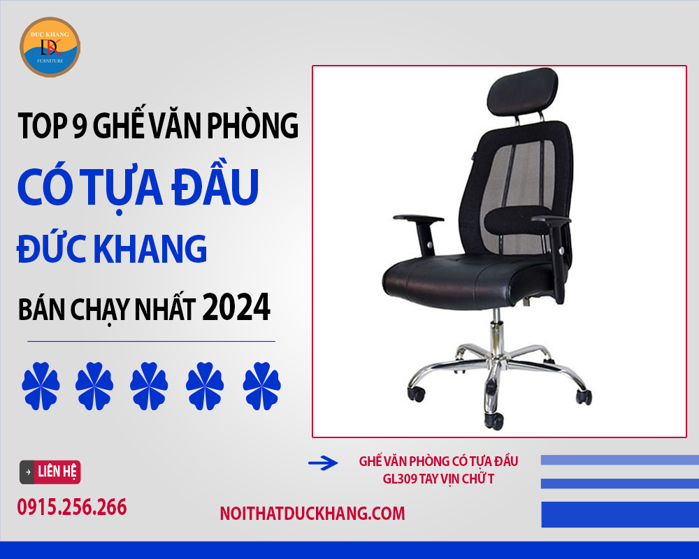 Ghế văn phòng có tựa đầu GL309 tay vịn chữ T